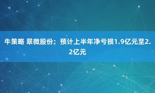 牛策略 翠微股份：预计上半年净亏损1.9亿元至2.2亿元